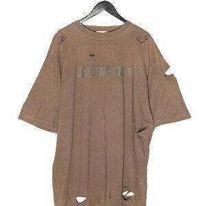 Balenciaga Brown Destroyed Logo Oversized T-shirt